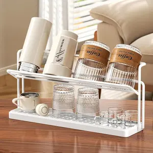 Water Bottle Drying Rack With Drain Tray - 2-Tier Kitchen Cup Storage and Mug Organizer