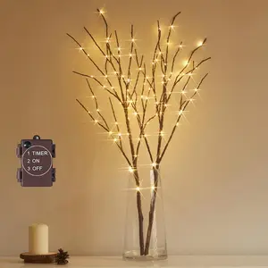 32" Branch Light LED light Tree, 100/150 Warm White LEDs, Battery Timer 6H/18H, Flexible Twigs for Indoor Outdoor Use, Christmas decor accent for LED lights bedroom Festive Decorations Fairy Set