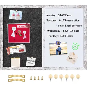 Whiteboard Bulletin Board Dark Gary Felt Board Combo for Office School Kitchen Bedroom, White  Frame,17.7"*23.6",Whiteboard+BK-4560WH