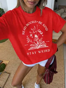 Women's Plus-Size "Keep It Weird" Reading T-Shirt - Fitted Design, Medium-Thickness Fabric, Comfortable Casual Top