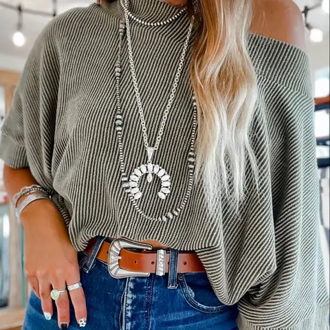 Women's Striped Boat Neck Batwing Sleeve Oversized Knitted Blouse Shirts, Knitwear Womenswear Casual Half Sleeve Top for All Seasons, Perfect for Daily Wear, Everyday Tops, Casual Knitting Top