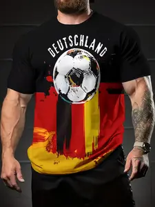 Men's Breathable Short Sleeve T-Shirt, Germany Team Jersey, Striped Pattern, Casual Summer Sportswear, All Seasons