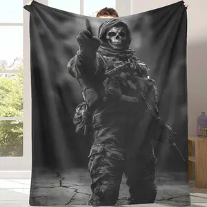 Tactical Soldier Flannel Blanket Military Gear Print Design Ultra Soft Warm Durable Lightweight Throw for Bedroom Living Room Sofa Camping Travel Gift Decor