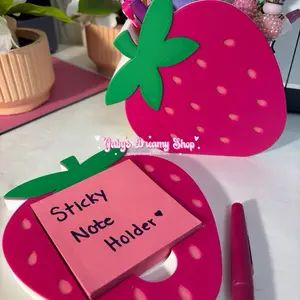 Strawberry Pen Holder, Strawberry Sticky Note Holder, Desk Decor, Office Decor, Coffee, Desk Setup, Girly Gifts