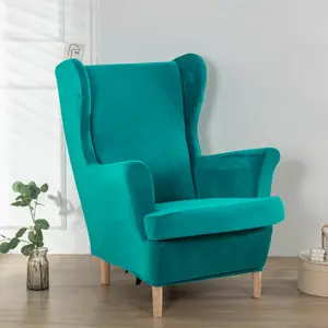 Velvet Wingback Armchair Cover Set 2 Pieces, Elastic Stretch Wingback Sofa Slipcover, Soft Washable Chair Protector for Living Room Wedding Party