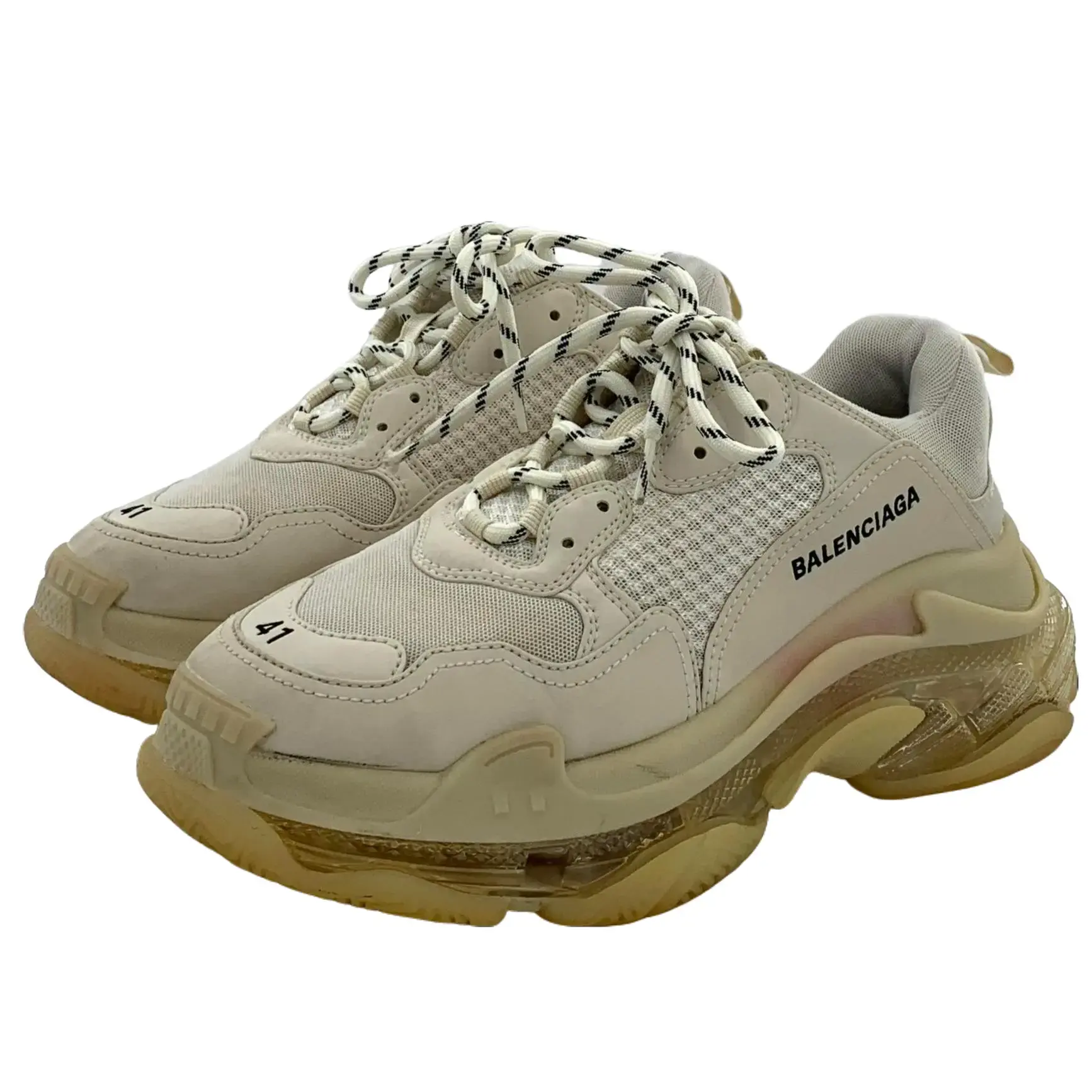 RDLT-Balenciaga size 41 beige mesh fabric lace‑up casual flat dad sneakers-J38055