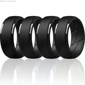 Black Men's Silicone Rings 10mm Wide 2.5mm Thick Rubber Bands, Inner Arc Ergonomic Breathable Engagement RingsXXGlobalBasket8