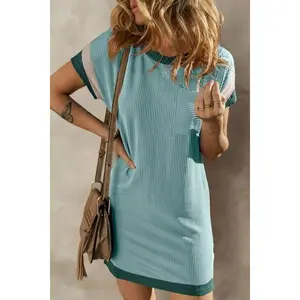 Texture Round Neck Short Sleeve Mini Dress