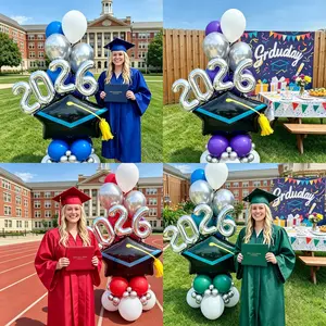 40-Piece Graduation Theme Balloon Set, Includes Grad Hat, Silver Color Numbers, Latex Balloons, Metal Silver Balloons, Perfect for Grad Parties