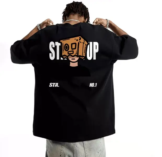 Box Head Cartoon STA Group Back Print Oversized Graphic Tee DTG Print Streetwear Cotton T-Shirt