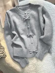 Women's Knit Cardigan, Knitwear, Round Neck Long Sleeve Sweater Coat, Casual Fitted Style, Perfect for Fall & Winter Wear