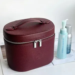 Large-capacity PU leather cosmetic box with internal storage box, customizable names and letters, travel portable cosmetic bag