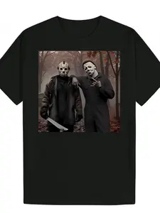 Jason Voorhees & Michael Myers Myerhees Viral Best Friends Meme T-Shirt Funny Slasher Horror Icons Graphic Tee 100% Cotton Unisex Top