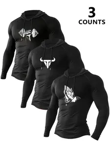 Men's 3-Piece Patterned Long Sleeve Hoodie Set, Sport Pullover, Casual Fitted Design, Comfortable for Gym Running Basketball, Daily Wear