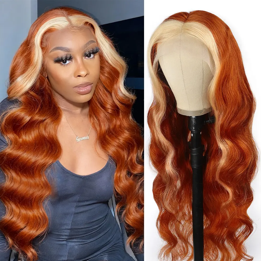HD Transparent 13x4 Lace Front Remy Hair Wigs P4/27 Highlight Raw Brazilian Body Wave Pre Plucked Human Hair Wig 180 Density Ginger Blonde Lace Frontal Wigs For Women Lace Glueless Wig Lace Closure Wig
