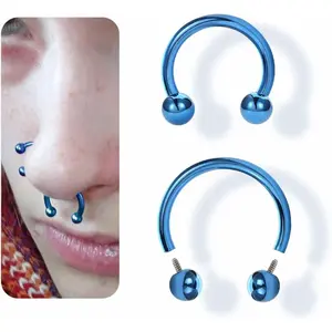 Anodized G23 Titanium Horseshoe Nose Ring Hoops for Women, 16G Septum Rings Circular Barbell, Conch Helix Daith Tragus Cartilage Lip Eyebrow   8/10mm 2 count