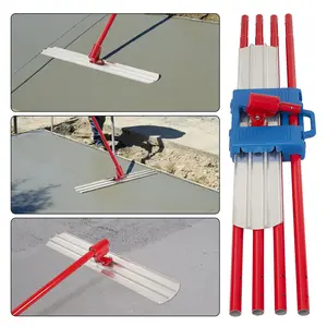 Magnesium Aluminum Concrete Bull Float Kit 36" 48", Round End Cement Finishing Trowel Tool with 4 Adjustable Red Handles, Professional Masonry Concrete Smoothing Tool with Bracket for Driveway Patio Floor