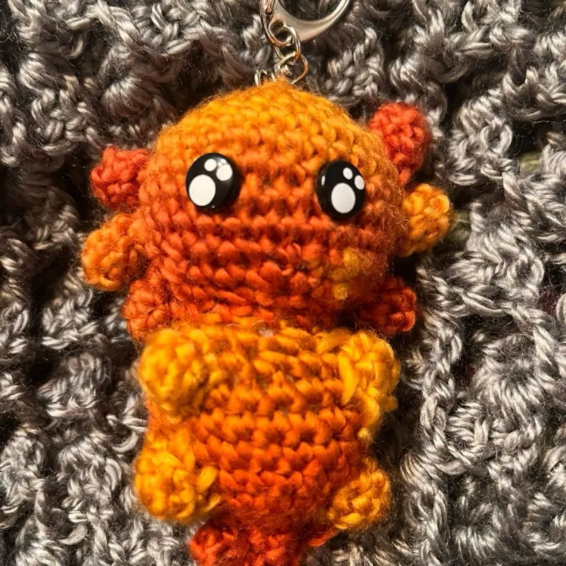 Sunny Day Axolotl Keychain - Adorable Orange & Yellow Crochet Amigurumi Charm for Bags and Backpacks