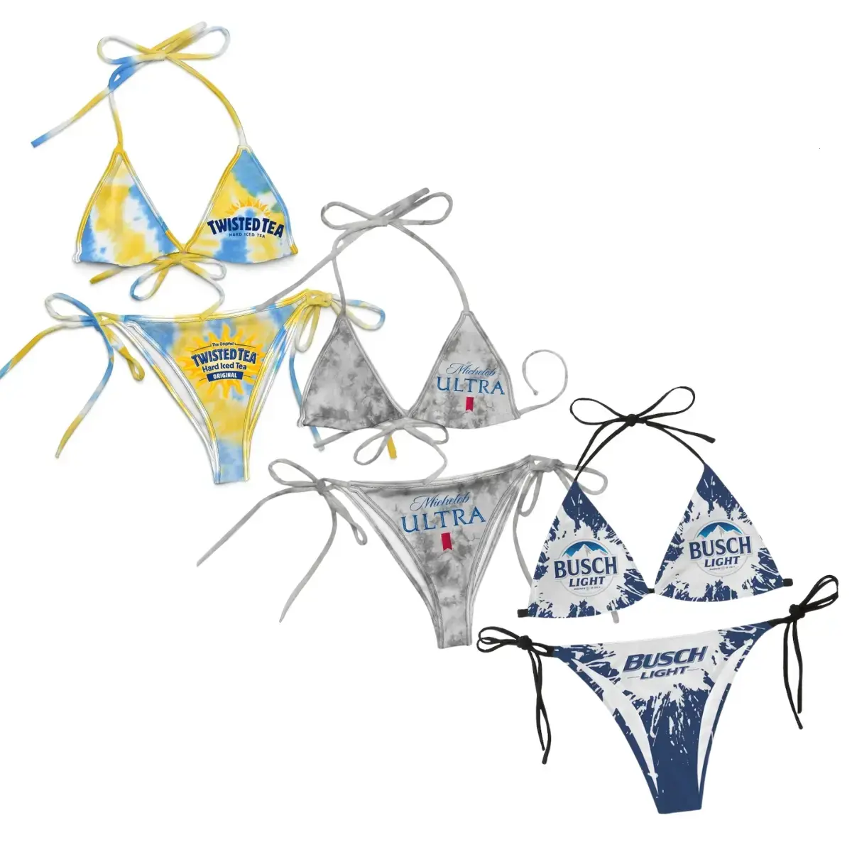 Full Print String Bikini, Especial Beer Vacation Hawaii Drinking Print Bikini Set, Women's Summer Bikini Set, Small Floral Print Bikini, Casual Bikini Set, Summer Vibe, Gift for Women, Perfect for Beach Outdoor Activities