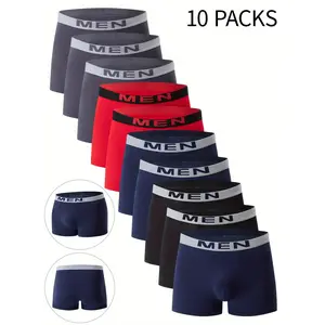 10-Pack Men'S Boxer Briefs, 96% Polyester 4% Elastane, Solid Color, Breathable Comfort Fit, Knit Fabric, Slight Stretch, Casual Athletic Shorts