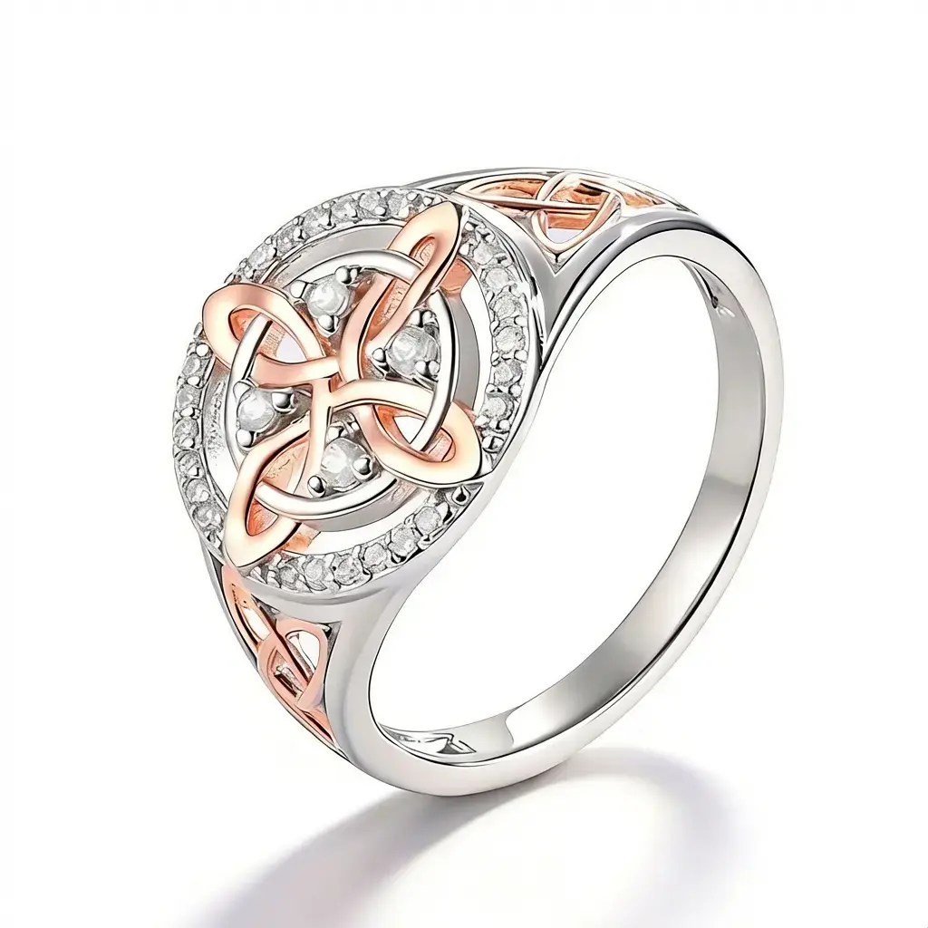 Cubic Zirconia Decorated Witches Knot Ring, Rose Gold Plated Celtic Knot Jewelry, Anillo Nudo de Bruja, Witchtok Pagan Ring for Protection, Valentine’s Day gift