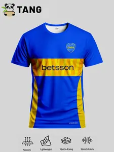 Men's Boca Home Soccer Jersey, Classic Blue & Gold Striped Short Sleeve, Fitted Casual Football Shirt, All Seasons Sportswear