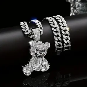 Fashion Beast Bear Pendant Necklace with rhinestone Cuban Chain - Hip Hop Street Party Style , Men's and Women's Trendy Necklace, Suitable for Parties and Festival Gifts sofia the first necklace chain necklace men dl mya necklace myah necklace Glamour