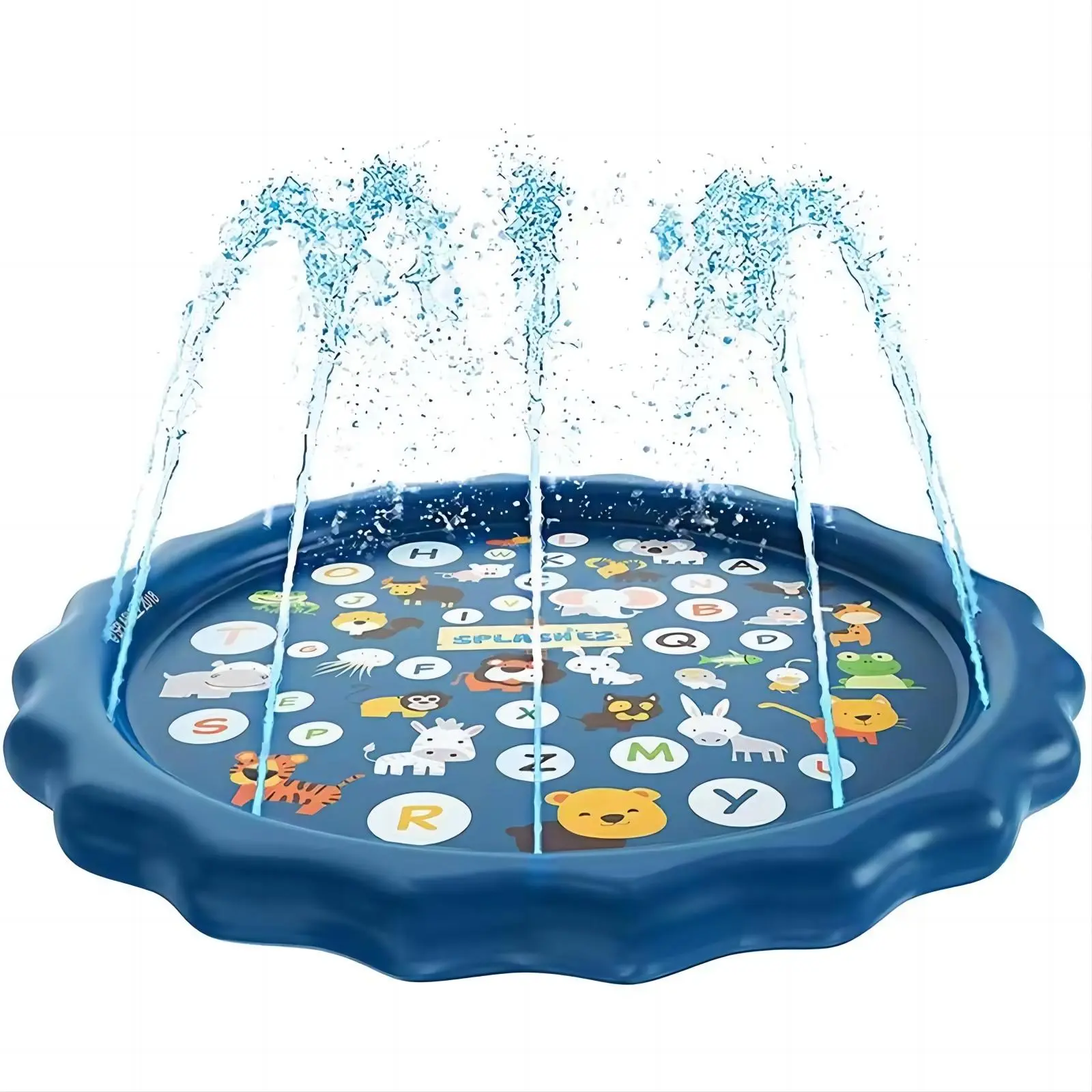 Cartoon Anti-Splash Sprinkler Mat Thickened Anti-Slip Durable Summer Pool Outdoor Backyard Toy for Pet Dog Puppies, Round Diameter 39 Inches