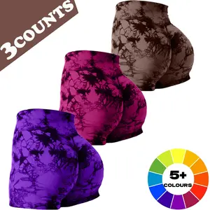 #SummerVibes   Female 3-Piece Tie-Dye High-Waisted Yoga Pants & Stretchy Seamless Sports Shorts Set, Polyester Blend, High Elasticity, Tummy Control, Multi-Size for Yoga, Gym, Stretchy Seamless Shorts,summervibes