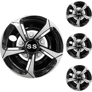 Golf Cart Hubcaps Wheel Covers For EZGO,Club Car,Yamaha Golf Cart Wheels and Tires Center Caps 8 Inch, Set of 4 Golf Cart Hub Caps, Black and Silver