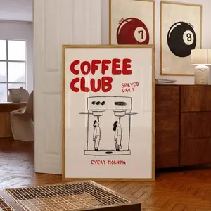Modern Wall Art, Retro Coffee Print, Funny Kitchen Decor, Coffee Gifts, Cute Coffee Wall Art Trendy No Frame