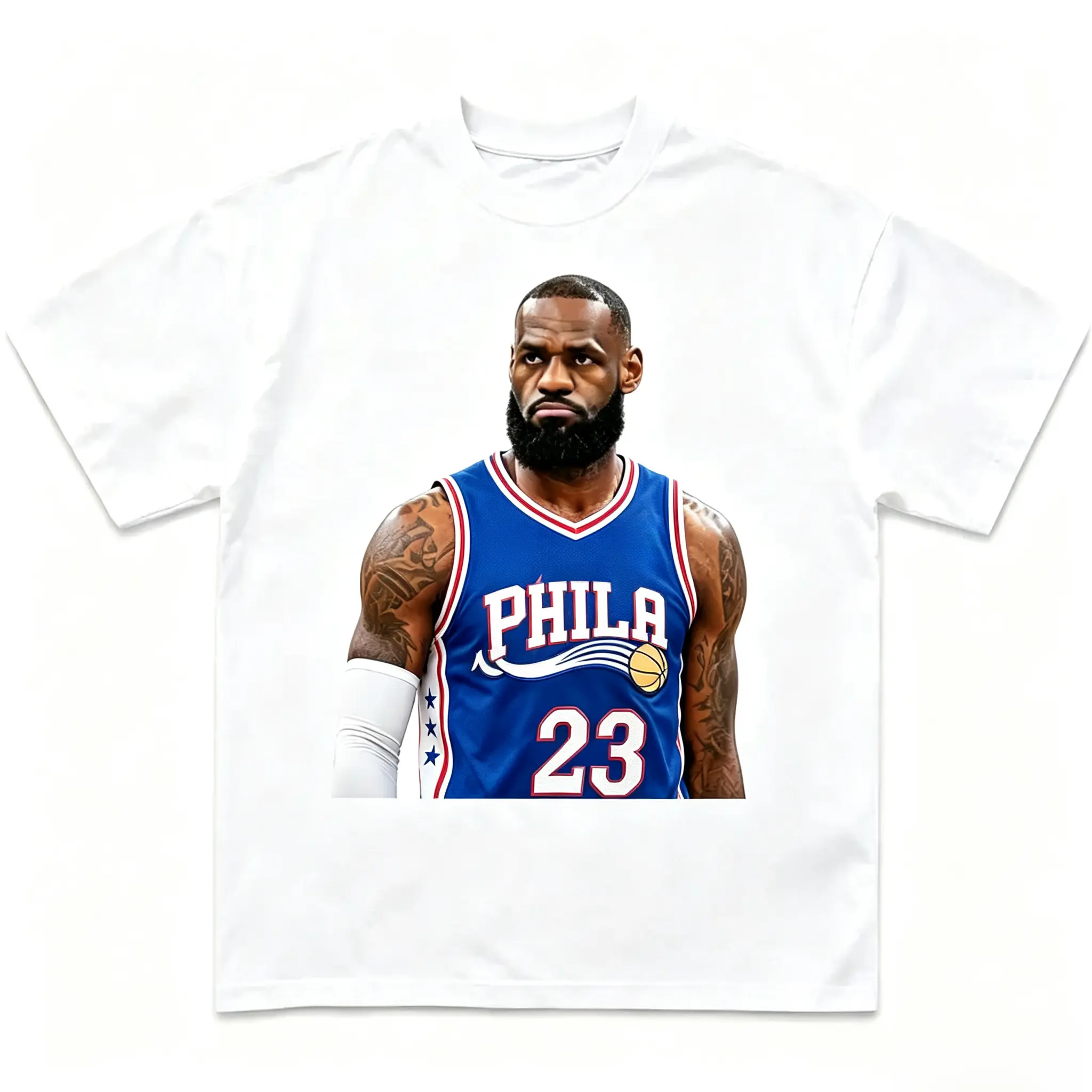 LeBron James Joins Philadelphia 76ers Graphic Print T-Shirt, King LeBron James Philadelphia 76ers 23 Vintage, Official 76ers Fan Apparel, Great Gift For Diehard Basketball Fans, Casual Summer T-Shirt, Daily Everyday Outfit, Game Day Matching Outfit