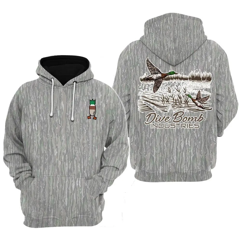 Dive Bomb Clothing Bomber Hoodie – Minimalist Bomb Logo Pullover, Mossy Oak Original Bottomland Tee Camo T-Shirt Fabric Menswear, Gift For Him, Gift For Dad
