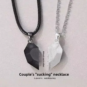 Couple Necklaces Wishing Stone Magnetic Attraction Pair for Men and Women Long Distance Relationship Student Best Friends Pendant Gift