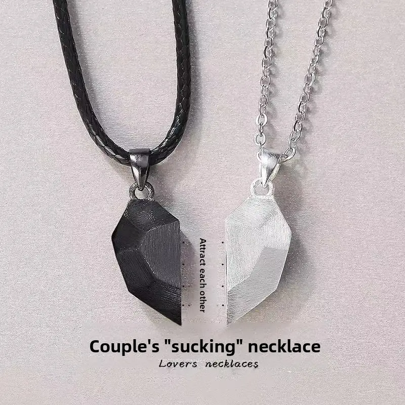 Couple Necklaces Wishing Stone Magnetic Attraction Pair for Men and Women Long Distance Relationship Student Best Friends Pendant Gift
