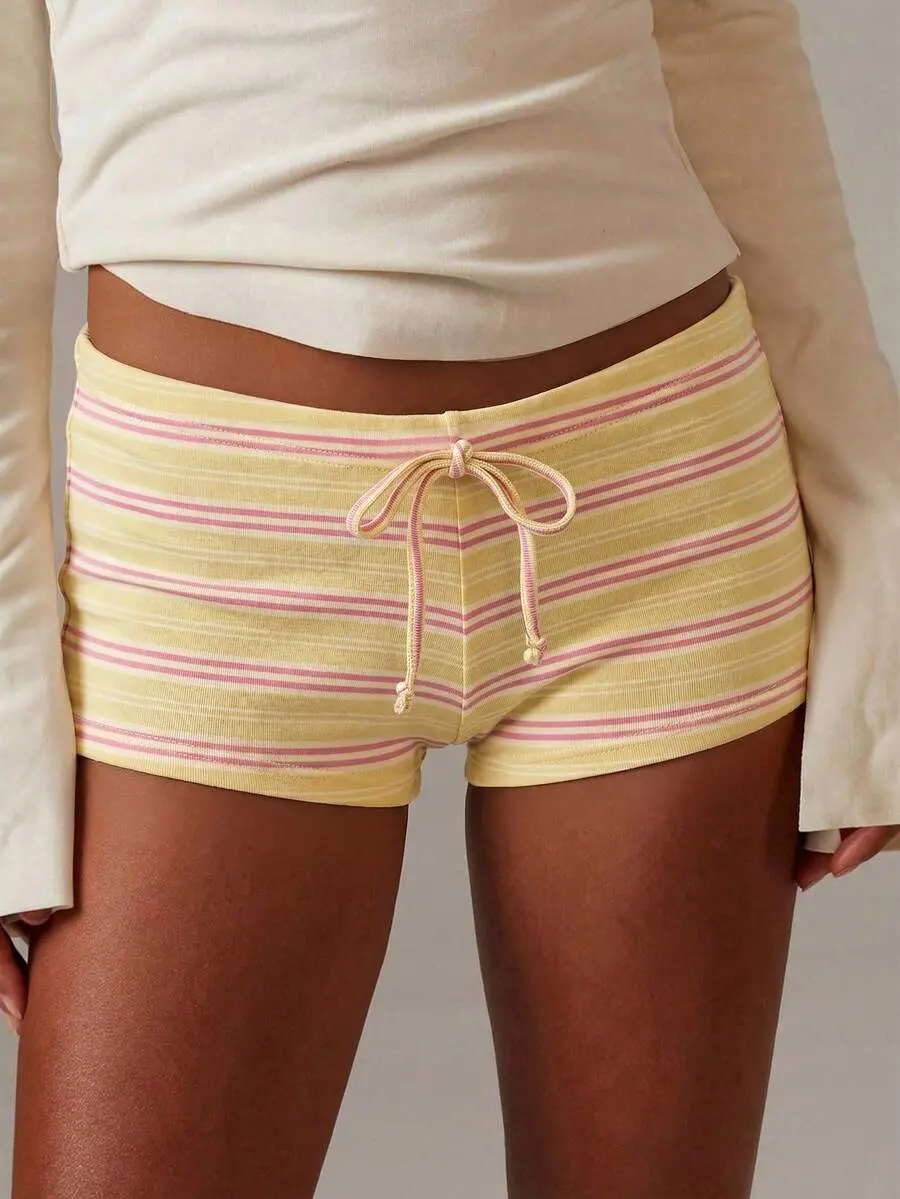 Athîral Women's Drawstring Waist Striped Patchwork Casual Versatile Daily Wear Shorts