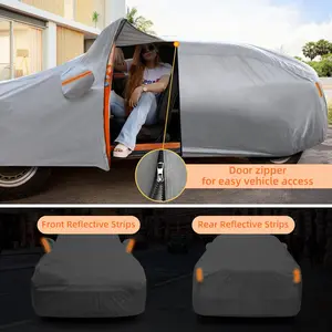 Waterproof All-Weather Car Cover,Zipper Door Design,UV Protection,Snowproof Dustproof Scratch-Resistant,Reflective Strip,Universal Fit for Sedans SUVs