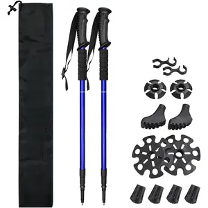 Nordic Walking Mountaineering Anti Shock Hiking Trekking Walking Trail Poles, 2-Pack, Folding Collapsible Alpenstocks, Ultralight for Travel Mountaineering (Blue) : Sports & Outdoors