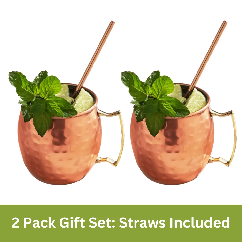 Stainless Steel Moscow Mule Cups -Washable Mug - Set of 2 - Reusable Drinkware Holiday Gifts Russian Beer Mug - 14 oz