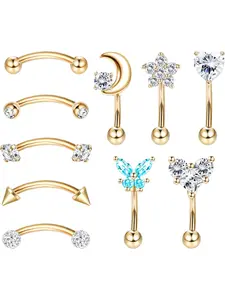 10Pcs 16G Rook Daith Earrings for Women Stainless Steel Belly Lip Nose Piercing Jewelry Hoop Ring Cartilage Tragus CZ Body Piercing Curved Barbell Eyebrow Rings 6-8mm
