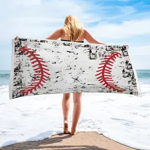 Vintage Distressed Baseball Print Beach Towel, Oversized Quick Dry Microfiber Bath Towel, Super Absorbent Sand Free Beach Blanket for Swimming Pool Camping, Sports Fan Gift