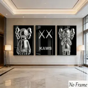 3pcs Kaws Theme Wall Art, Silver Color Metal Texture, Classic Xx Eye Design, Perfect for Gaming Room, Living Room, Bedroom, Must-Have Decor
