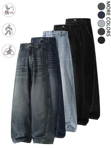 5-Pack Men’s Summer Striped Washed Denim Jeans — Fall/Winter Trendy High Street Style, Versatile Loose Casual Straight-Leg Long Pants for Men