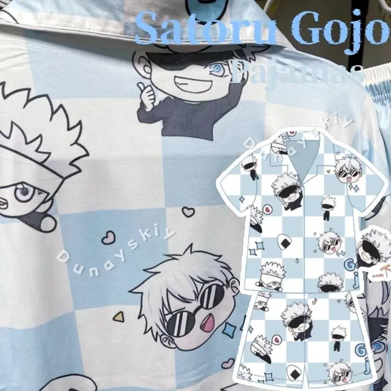 Fanmade JJK Satoru Gojo Pajamas Unisex Cosplay Costume Blue Tone Loungewear Set Shorts Set Long Pants Sizes (S-XL) Daily Party