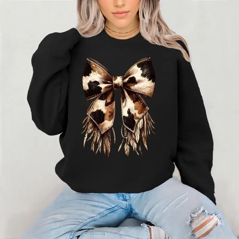 Western fringe bow Crewneck Sweatshirt Gildan Everyday Style Super Soft Unisex Fit Streetwear Graphic Top warm Womenswear Casual Printed Long Sleeved
