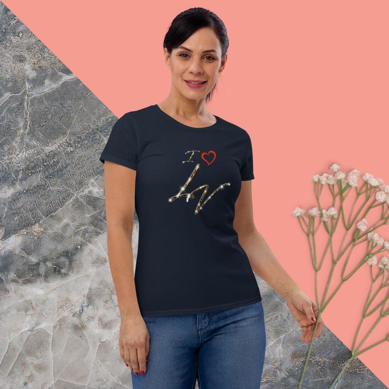 I love LV Las Vegas Women's short sleeve t-shirt Gold And Diamonds Letters