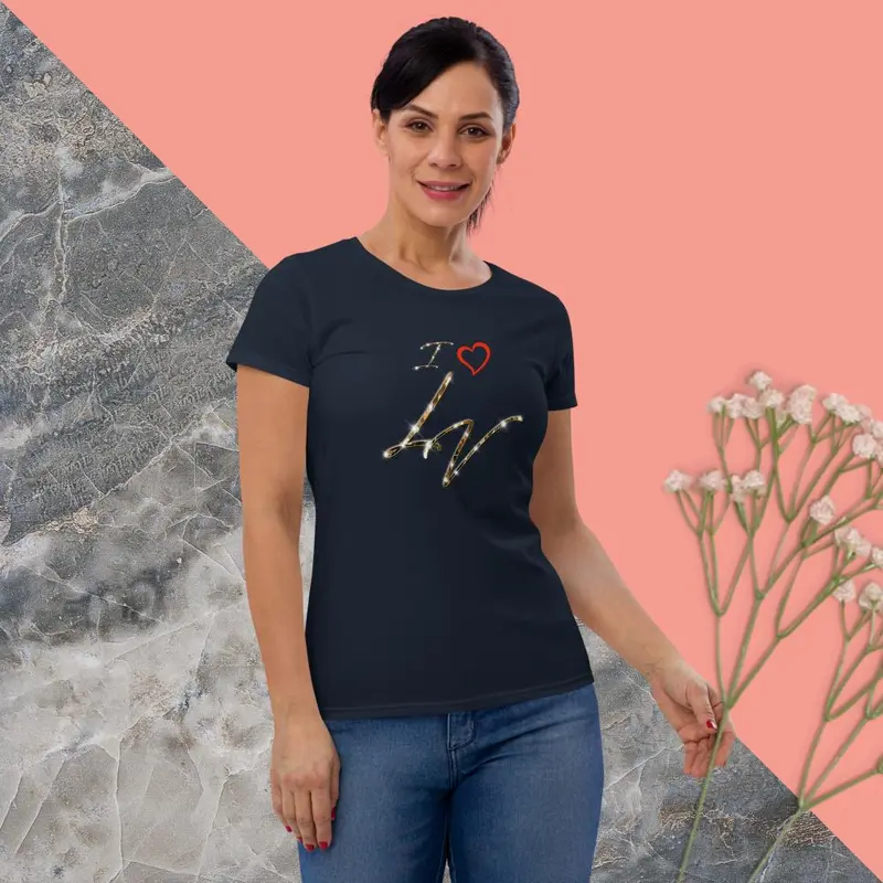 I love LV Las Vegas Women's short sleeve t-shirt Gold And Diamonds Letters