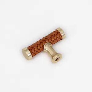 Braided Leather Cabine Knobs with Metal Accents