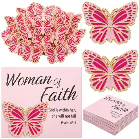 24 Set Christian Pins for Women Flower Pin Religious Butterfly Pin Woman of Faith Enamel Pin Flower Brooch with Motivational Cards Metal Badge Mom Teacher Appreciation Gift Birthday Back to School Gifts Religious Gift for Sunday School Church Youth Group