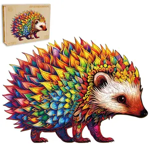 Cute Hedgehog Wooden Jigsaw Puzzle for Adults and Kids Unique Shape Animal Wood Puzzles Challenging Puzzle, Family Game Creative Gifts，Laser-Cut Durable HDF Wood Puzzle